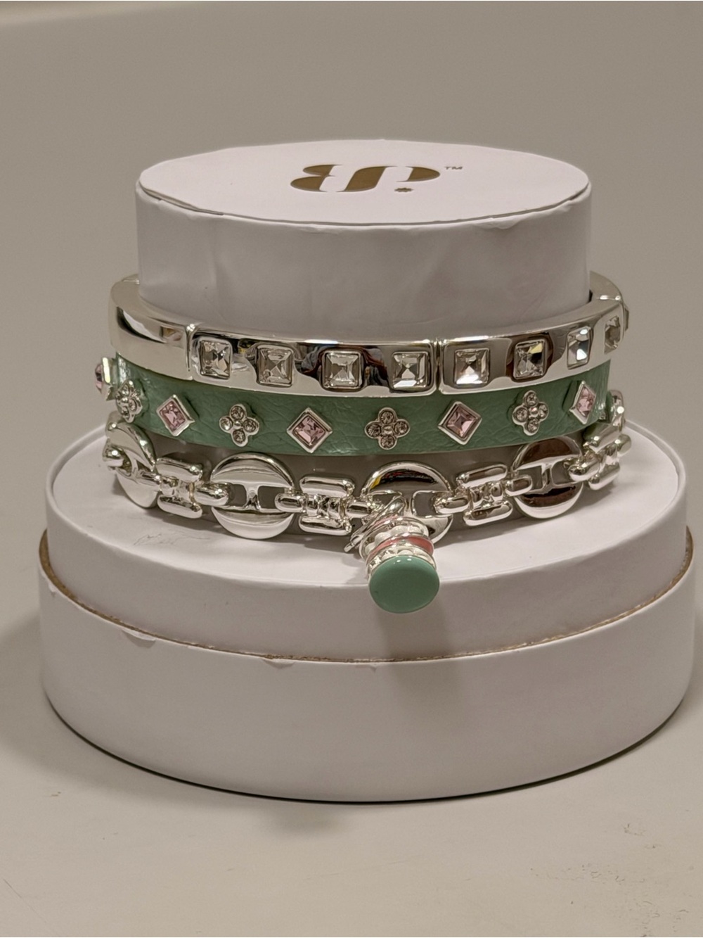 Bomb Party NWT! Mint Green and Silver Layered Bracelet Stack -Macaroons